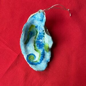 Hand-Painted &Decoupage Oyster Shell  Seahorse Ornament